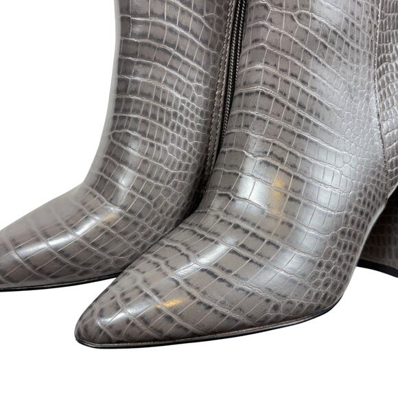 Express Size 6 Gray Croc Embossed Ankle Boots Block Heel Pointed Toe Zipper - Picture 3 of 10